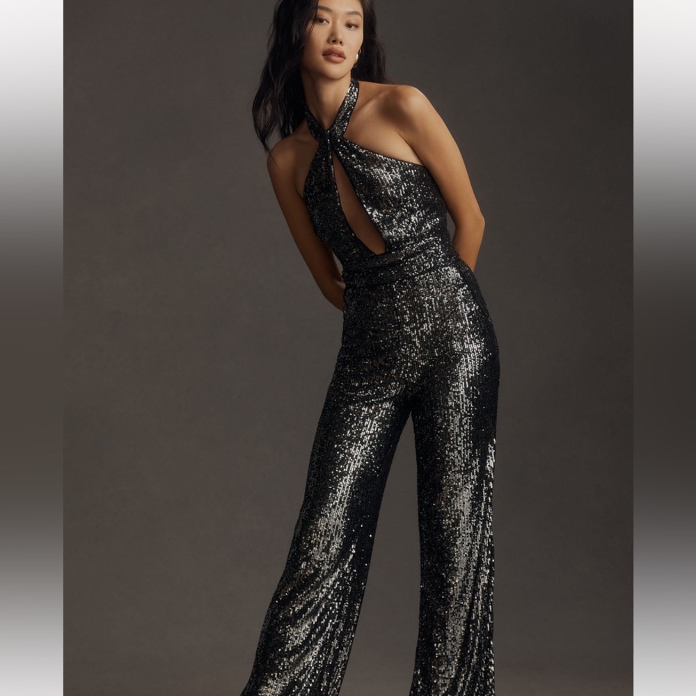 Anthropologie Maeve Halter Sequin Jumpsuit Size 8 New Without Tags